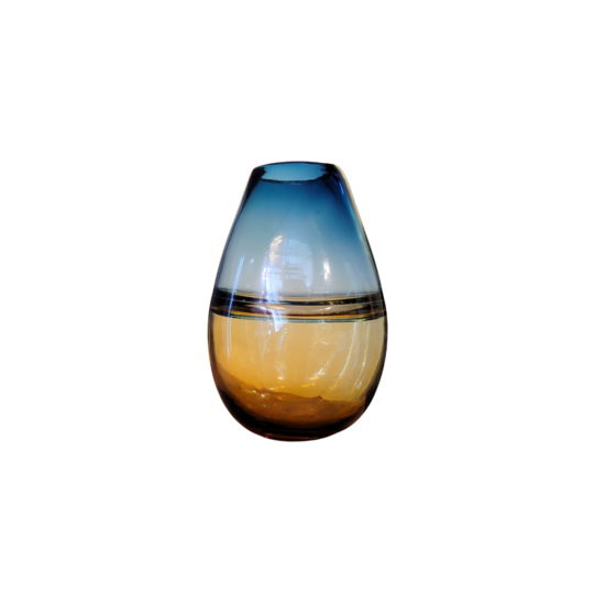 Glass Art Tulip Vase Blue & Amber 29cm